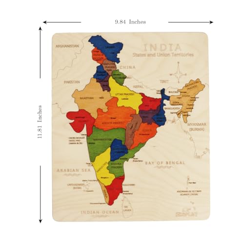 India Map Wooden Jigsaw Puzzle for Kids | 22 Puzzle Pieces | Learning & Educational Toy Gift for Boys & Girls Ages 4 Years and Above - style: India Map