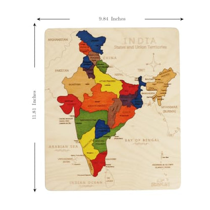 India Map Wooden Jigsaw Puzzle for Kids | 22 Puzzle Pieces | Learning & Educational Toy Gift for Boys & Girls Ages 4 Years and Above - style: India Map