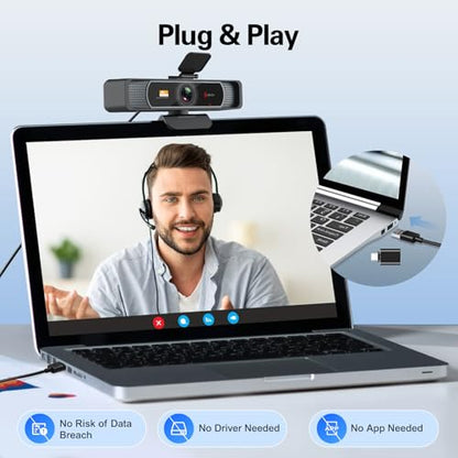 Angetube Wide Angle 4K Webcam for PC, 120° FOV Video Conference Web Camera | PDAF Autofocus, 2 Noise-Cancelling Mics, 1080P@60FPS, Auto Light Correction, USB-A/C, Privacy Cover, for Mac Laptop Desktop - size: PDAF 4K Webcam with Wide Angle