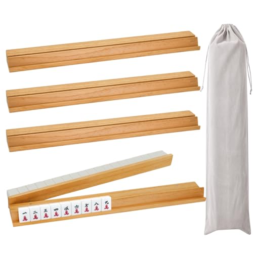 4PCS Wooden Mahjong Racks with Magnetic Pushers, 20 in Natural Wood American Mahjong Tile Rack Set, Modern Table Game Accessories for Mahjong Tiles（Natural,20） - color: Natural, size: 20 in