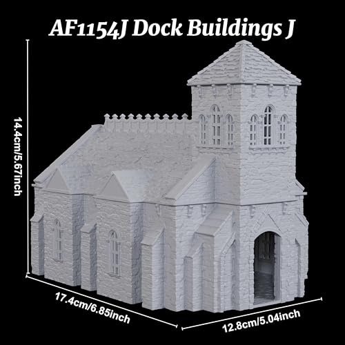 AUSPDICE DND Terrain 25mm 고딕 예배당, 도색되지 않은 TTRPG 빌딩 풍경 | 1:64 스케일 3피스 스톤 교회, 탈착식 지붕 섹션과 던전 앤 드래곤을 위한 디테일한 내부 - AF1154J - color: Af1154j Dock Buildings J