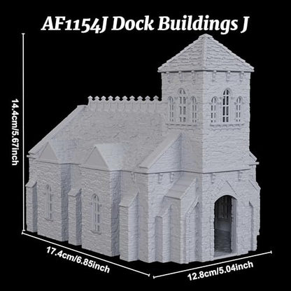 AUSPDICE DND Terrain 25mm 고딕 예배당, 도색되지 않은 TTRPG 빌딩 풍경 | 1:64 스케일 3피스 스톤 교회, 탈착식 지붕 섹션과 던전 앤 드래곤을 위한 디테일한 내부 - AF1154J - color: Af1154j Dock Buildings J