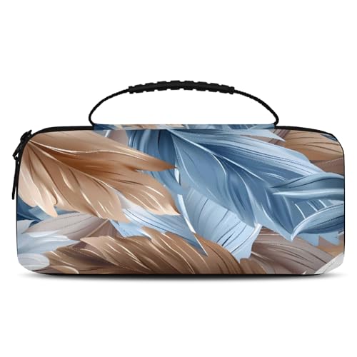 Adornori Blue Brown Feather Carry Case Compatible with Nintendo Switch 2, with 20 Games Cartridges, Portable Travel Carrying Case Pouch for Accessories & Game Cards - color: Multicolor 5