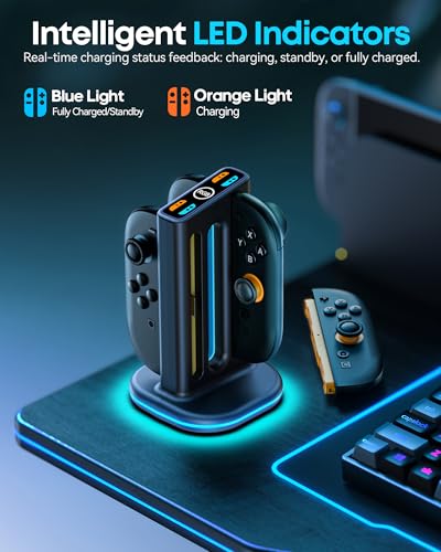 Switch 2 Controller Charger with Magnetic & Bi-Directional Design, 4 in 1 Switch 2 Charger with RGB Mode, 2 Charging Station Dock Stand