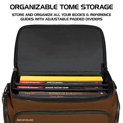 ENHANCE Travel Bag for DND Collector's Edition, Bag Compatible with Dungeons and Dragons, Combat Mat Holder, Dice Pockets and Accessories, Carry 4-8 Books (Brown Dragon) - color: Brown Dragon