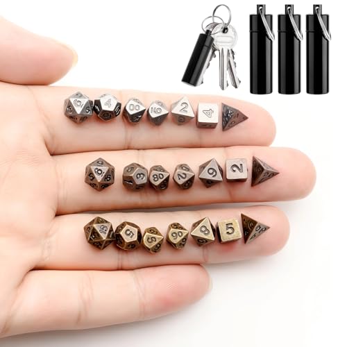 21 Pcs Mini Dice Set, DND Dice Metal Micro Miniature Dices with EDC Keychain Case Portable Role Playing Tiny Keychain DND Dices Tools & Gifts for D&D Player TTRPG Gamer or Dungeon Master