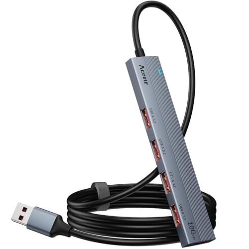 Aceele 10Gbps USB 3.2 Hub with 4 USB A 3.2 Ports, USB 3.2 Gen 2 Splitter with 4ft Extented Long Data Cable and Type-C Power Port, for Chromebook,Surface Pro 3,iMac,PS4 Flash Drive Data and More - style: 120cm (4A+C)
