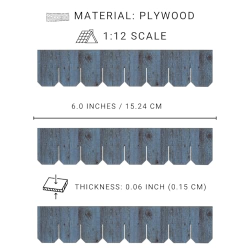 Wooden Roof Shingle Strips for 1:12 Scale Dollhouse Roof | Set of 25 Strips, REDUCIO! - color: Aged Wood Blue