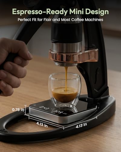 Maestri House S2 Espresso Coffee Scale with Timer 0.1g Precision Shot Scale | USB-C Rechargeable, Dual Timing Modes, 2kg/0.1g Digital Scale with Borosilicate Glass Top for Espresso and Pour-Over Brewing - color: Black&Silver