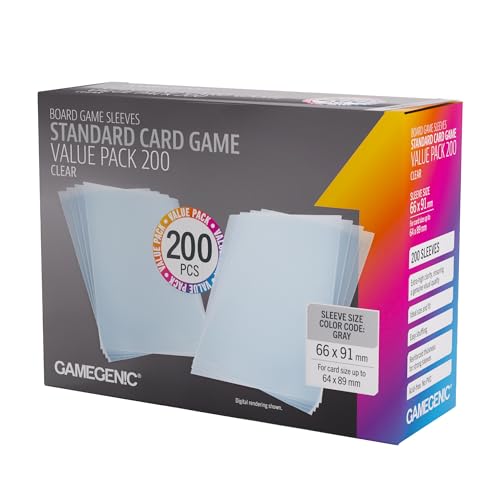 Gamegenic Prime Sleeves Standard Card Game-Size Value Pack 200 | 100 Microns Extra Clear Card Protectors, Bulk 200 Count Set, 66x91 mm, Acid-Free and No PVC