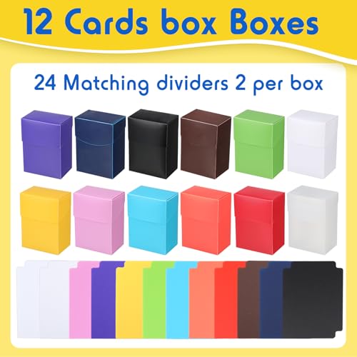 Leyndo 12 Pack TCG Cards Deck Boxes Trading Card Storage Box, Large Capacity with Dividers, Fits 80+ Cards Collectible Games Storage Organizer Cases, Colorful