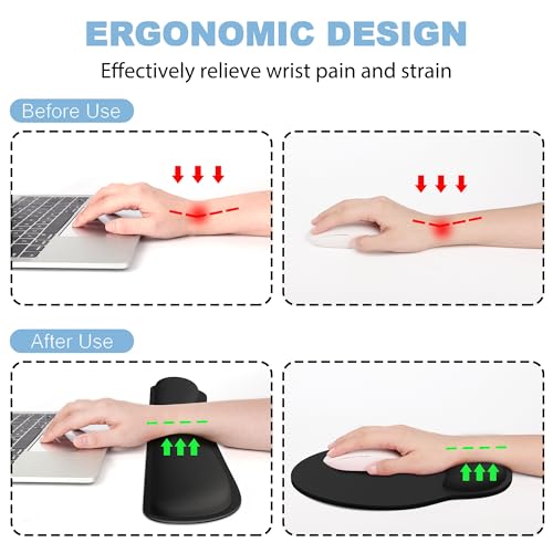 Ergonomic Mouse Pad with Wrist Rest and Keyboard Wrist Rest, Mousepad and Wrist Rest for Computer Keyboard, Pain Relief, Non-Slip Rubber Base, Mouse Pad with Wrist Support for Gaming, Office, Black - color: Black