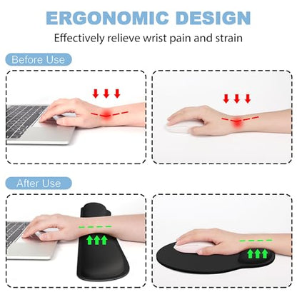 Ergonomic Mouse Pad with Wrist Rest and Keyboard Wrist Rest, Mousepad and Wrist Rest for Computer Keyboard, Pain Relief, Non-Slip Rubber Base, Mouse Pad with Wrist Support for Gaming, Office, Black - color: Black