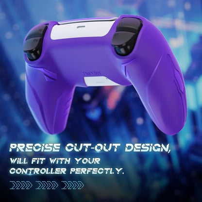 PlayVital 2 Pack Silicone Skin Set for PS5 Controller - Charging Dock Compatible, Full Protection Case with Futuristic CyberMech Design, Soft Cover with Thumb Grips & Stickers - Purple - color: 2 Purple