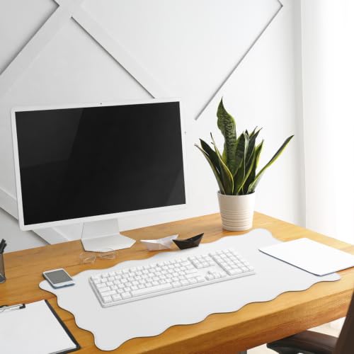 Hahafelt Scalloped Desk Mat Large Desk Pad Cute Coquette Table Mat Back to School Preppy Table Make up Pad Nonslip Graduation Gift with Stitching Waterproof Gaming(White,23.6 x 13.8 Inches) - color: White, size: 23.6L x 13.8W inches