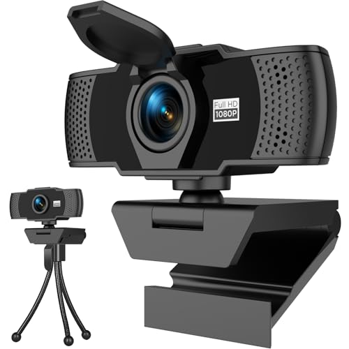 Full HD 1080P Webcam with Dual Microphones & Privacy Cover for PC, Desktop, Laptop, Plug&Play USB Computer Camera with Auto Light Correction for Zoom/Teams/Skype, Conferencing and Live Streaming