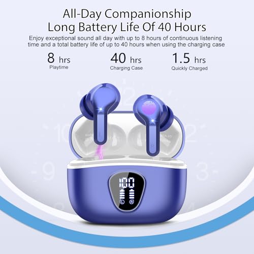 Wireless Earbuds, Bluetooth 5.4 Headphones HiFi Stereo, Bluetooth Earbuds with ENC Noise Cancelling Mic, IP7 Waterproof in Ear Earphones, 48H, LED Display Ear buds for Pad Workout Sports, Blue - color: Blue