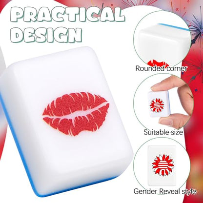 Hollowfly 2 Player Patriotic Mahjong Block Set with Storage Bags 65 Tiles 30 mm 4th of July Mahjong Push Tile Game with Red and Blue Pattern No DIY Required for Friend Family Game Night Party Gift - style: Red and Blue