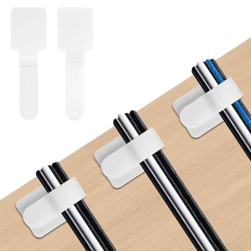 200pcs Hook and Loop Cable Straps,Under Desk Cable Management,Adjustable Cord Organizer for Desk Home Office Organization (White) - color: White