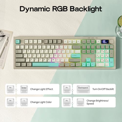 EPOMAKER Aula S102 PRO Membrane Gaming Keyboard w/TFT Screen & Volume Knob | Silent Keyboard w/ Number Pad for PC Game/Office, BT/2.4G/USB, RGB Backlit, Creamy Silicone Structure (Grey) - color: Grey