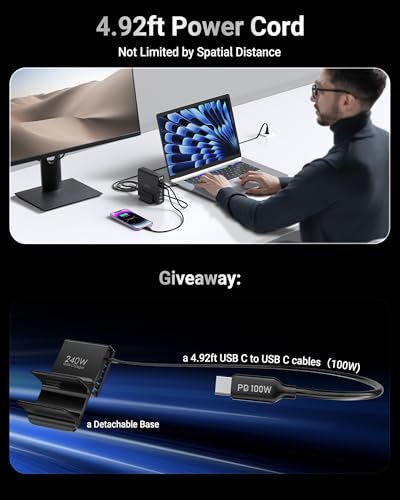 TOPADRE 240W USB C Charger with Display,6 Ports Charging Station | Laptop GaN Desktop Charger,140W Fast Charging Block for MacBook, iPad, iPhone 17/16, Galaxy S25/S24, Dell XPS and More - color: Black