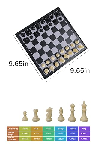 9.6" Magnetic Travel Chess Set - Folding Chess Board with Storage Box & 2 Extra Queens - Portable Staunton Chess Set for Kids & Adults Beginners - Compact Learning Chess Set for Road Trips & Travel