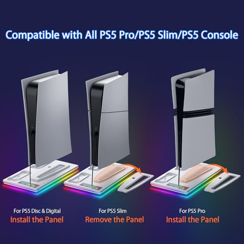 PS 5 Cooling Station Stand RGB with Dual Controller Charging Station for PS 5 Console, PS 5 Accessories Incl. Controller Charger, Cooling Fan, Headset Holder, 3 USB Hub - color: RGB-white
