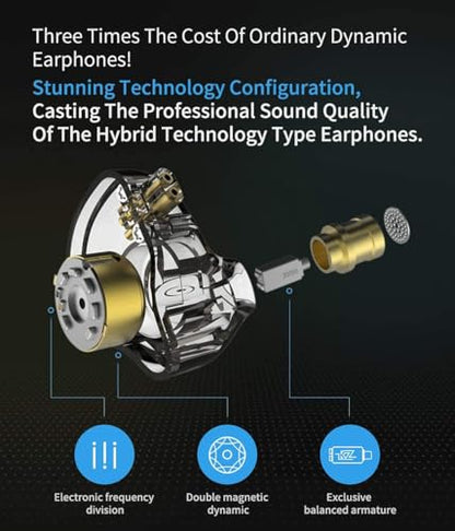 KZ ZSN Pro Dual Drivers 1BA 1DD in Ear Earphones HiFi Power Bass Earbuds Headphones High Clarity Sound Wired Earphones with Detachable Cable for Audiophile Musician - color: ZSN Pro-blue, size: No Mic