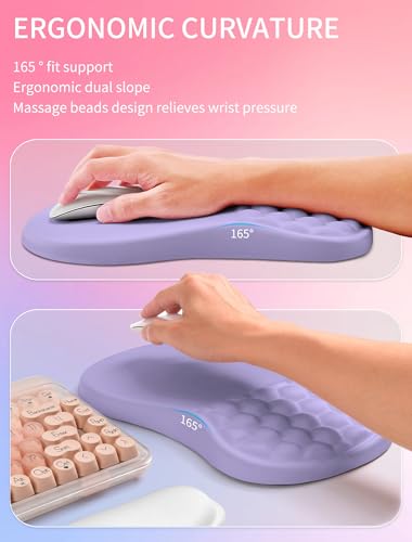 Hokafenle 2in1 Combination, Wave Keyboard Wrist Rest and Ergonomic Curvature Mouse Pad Wrist Support for Relieve Wrist Pain, Filled with Soft Cushion Memory Foam, Purplish Blue - color: Purplish Blue