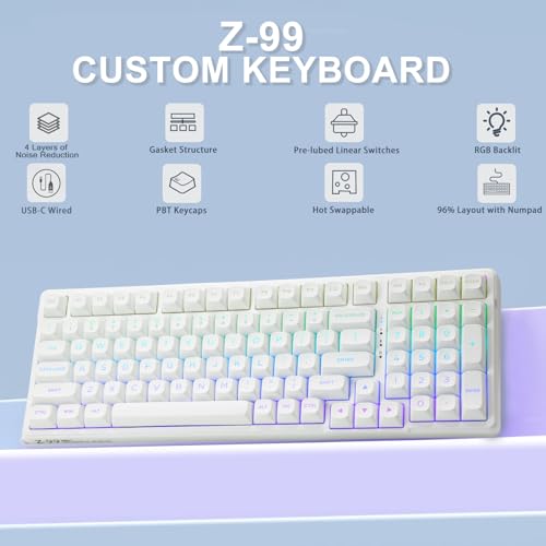 HUO JI E-Yooso Creamy Mechanical Keyboard Wired, Hot Swappable, Pre-lubed Linear Switches, Gasket Structure with Sound Dampening Foam, RGB Backlit, 99 Keys Custom Gaming Keyboard for PC/Mac,White - color: White