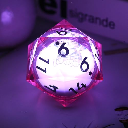 Liquid 55mm D20 Dice,DNDND LED 20 Sided DND Dice with Gorgeous Gift Velvet Pouch for Dungeons and Dragons (Cat) - color: Led 55mm Cat