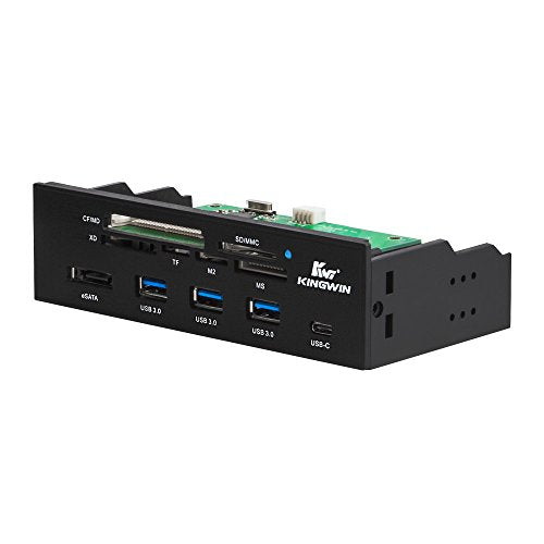 Kingwin Powered USB Hub 3.0 w/ 1 USB-C Port, SD Card Reader & Micro SD Card Reader - Sata Power Port w/Lightning Speed Data Transfer Up to 5Gbps - 5.25" Computer Case Front Bay, black (KW525-3U3CR) - size: 3 Port USB Hub