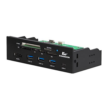 Kingwin Powered USB Hub 3.0 w/ 1 USB-C Port, SD Card Reader & Micro SD Card Reader - Sata Power Port w/Lightning Speed Data Transfer Up to 5Gbps - 5.25" Computer Case Front Bay, black (KW525-3U3CR) - size: 3 Port USB Hub