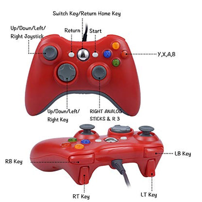 ONE250 USB Wired Game Pad Controller, Compatible with Xbox 360, Xbox 360 Slim, Windows PC - Replacement USB Wired Gamepad (Red) - color: Red