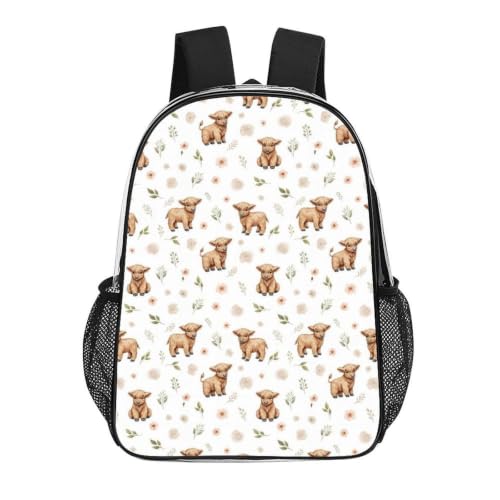 Water Resistant Clear PVC Daypack Beach Sports Work College | Large, Highland Cow Cattle Flowers, See Through Transparent Daypack, for College Concerts Festivals Sporting Events - color: Pattern (501)