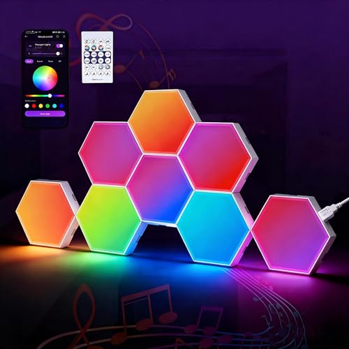 TISOFU Big Hexagon Lights LED Wall Panels, 8 Pack RGB Gaming Lights Works with Google Assistant & Alexa, APP/Music Sync & Remote, DIY Smart Modular Hexagonal Honeycomb Glide Hex Tiles Panel