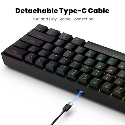 Portable 60% Mechanical Gaming Keyboard, RGB Backlit 61 Keys Ultra-Compact Game Keyboard with Mouse, Mini Wired Computer Keyboard with Red Switch for Windows, MAC, Laptop, PC, Black - color: Black+Mouse