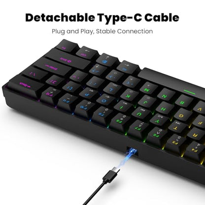 Portable 60% Mechanical Gaming Keyboard, RGB Backlit 61 Keys Ultra-Compact Game Keyboard with Mouse, Mini Wired Computer Keyboard with Red Switch for Windows, MAC, Laptop, PC, Black - color: Black+Mouse