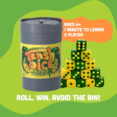 Big Discoveries Trash Dice Fast-Paced Family Dice Game | Exciting 2-Player Board and Dice Game with Trash Can and 40 Piece Dice Set | for Travel, Party, and Games Night