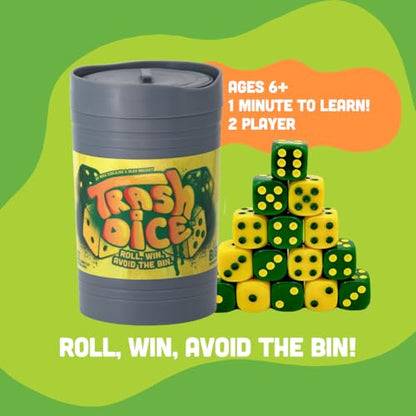 Big Discoveries Trash Dice Fast-Paced Family Dice Game | Exciting 2-Player Board and Dice Game with Trash Can and 40 Piece Dice Set | for Travel, Party, and Games Night
