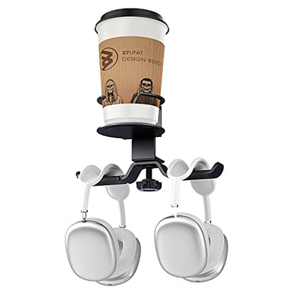Headphone Stand, 2 in 1 PC Gaming Headset Stand Cup Holder, with Cable Organizer, 360° Adjustable & Rotating Arm Clamp Headphone Holder, Suitable for All Headphones and Drinks