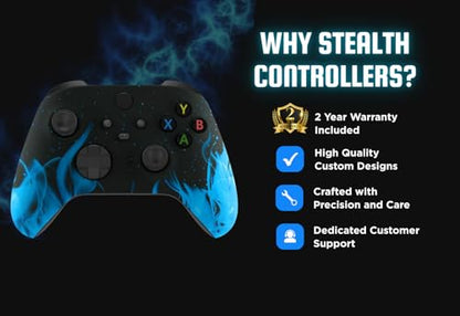 Stealth Controllers Wireless Controller for Xbox Series S, Xbox Series X, Xbox One - Soft Touch Feel - Custom Series S/X Controller (Blue Flames) - color: Blue Flames