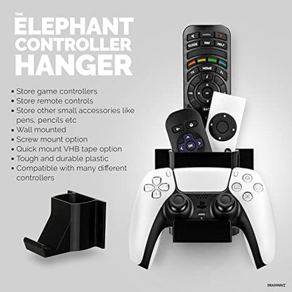 The Elephant - Game Controller & TV Remote Control Wall Mount Holder, Adhesive & Screw In, Universal Design for Xbox ONE PS5 PS4 PC Gamepads, Reduce Clutter, by Brainwavz - color: Controller and Device Wall Mount