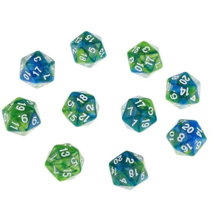 10 Pieces Polyhedral Dice Set D20 Dice 20mm Acrylic 20 Sided Game Dice for Dungeons and Dragons RPG MTG DND Dice Table Games (Blue Green) - color: Blue Green