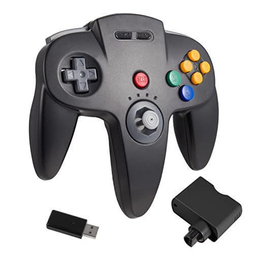 KIWITATA Wireless N64 Controller for Switch Games, 2.4GHZ Wireless N64 Remote Game Pad Joystick Controller Compatible with N64 Console, Switch/Switch Lite/Switch OLED, MAC, PC Windows 7,8,10,11 Black - color: black