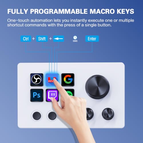 ActionRing Stream Controller Deck,Macro Keypad,Gaming Shortcut Keyboard | 6 Customizable Keys and 3 Dials,Trigger Actions for OBS/Twitch/YouTube,Workflow Controller,Compatible with Win/Mac(N3 White) - color: White