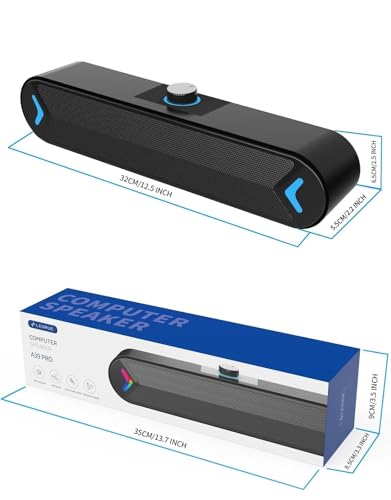 LENRUE Computer Speakers,PC Speakers for Desktop,Wired USB-Powered Sound-bar for Computer with 10W Stereo Sound and Colorful Light,Plug-n-Play (A39PRO /Black) - color: black
