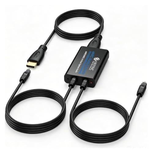 eSynic 192KHZ Professional eARC Audio Extractor with 2 Optical Output | PCM 2.0/Dolby 5.1/DTS 5.1 Audio Formats-Plug & Play-From HDTV eARC/ARC Ports to Optical Soundbar & Wireless Headphones - color: Black & Blue-2 Optical Output