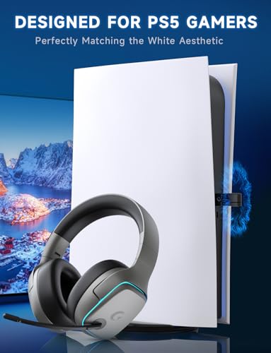 Gvyugke 2.4GHz Wireless Gaming Headsets for PS5, PS4, PC, Switch - Bluetooth 5.3 Gaming Headphones with Noise Canceling Mic, 7.1 Surround Sound, 70H Battery, Blue Lighting - Space Gray - color: Space Gray