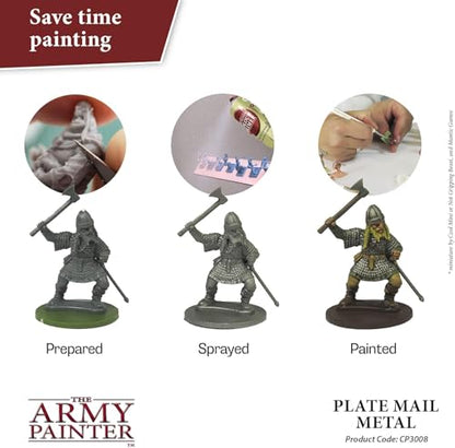 The Army Painter, Colour Primer Plate Mail Metal, 400 ml spray acrilico | Primer grigio metallico per dipingere miniature Warhammer e Dungeons and Dragons - color: Plate Mail